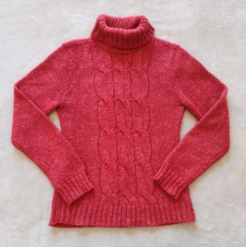 New York & Company Red Wool Blend Cable Knit Turtleneck Sweater Sz M